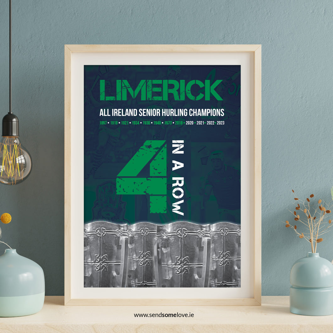 Limerick Hurling A4 Print 4 in a row