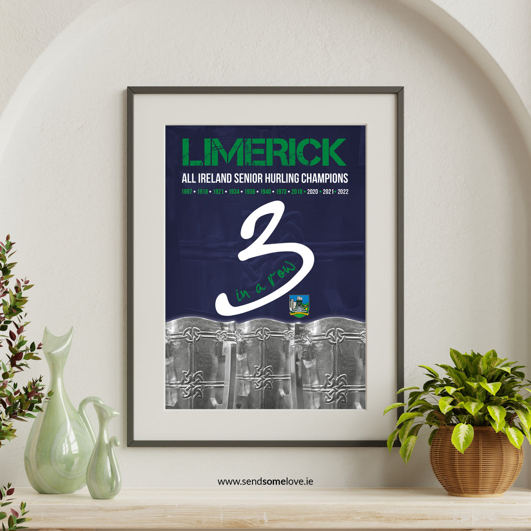 Limerick Hurling A4 Print 3 in a row A
