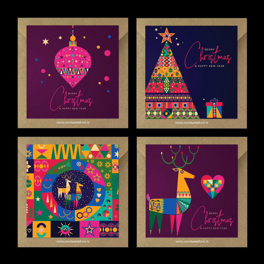 Pack of 4 Uniquely Designed Christmas Cards